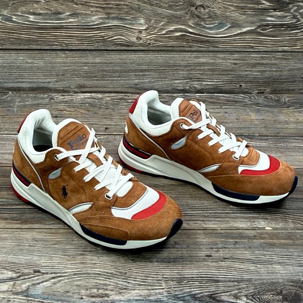 Polo Ralph Lauren Mens Size 10 Trackstr 200 Sneakers Brown Suede Mesh New
